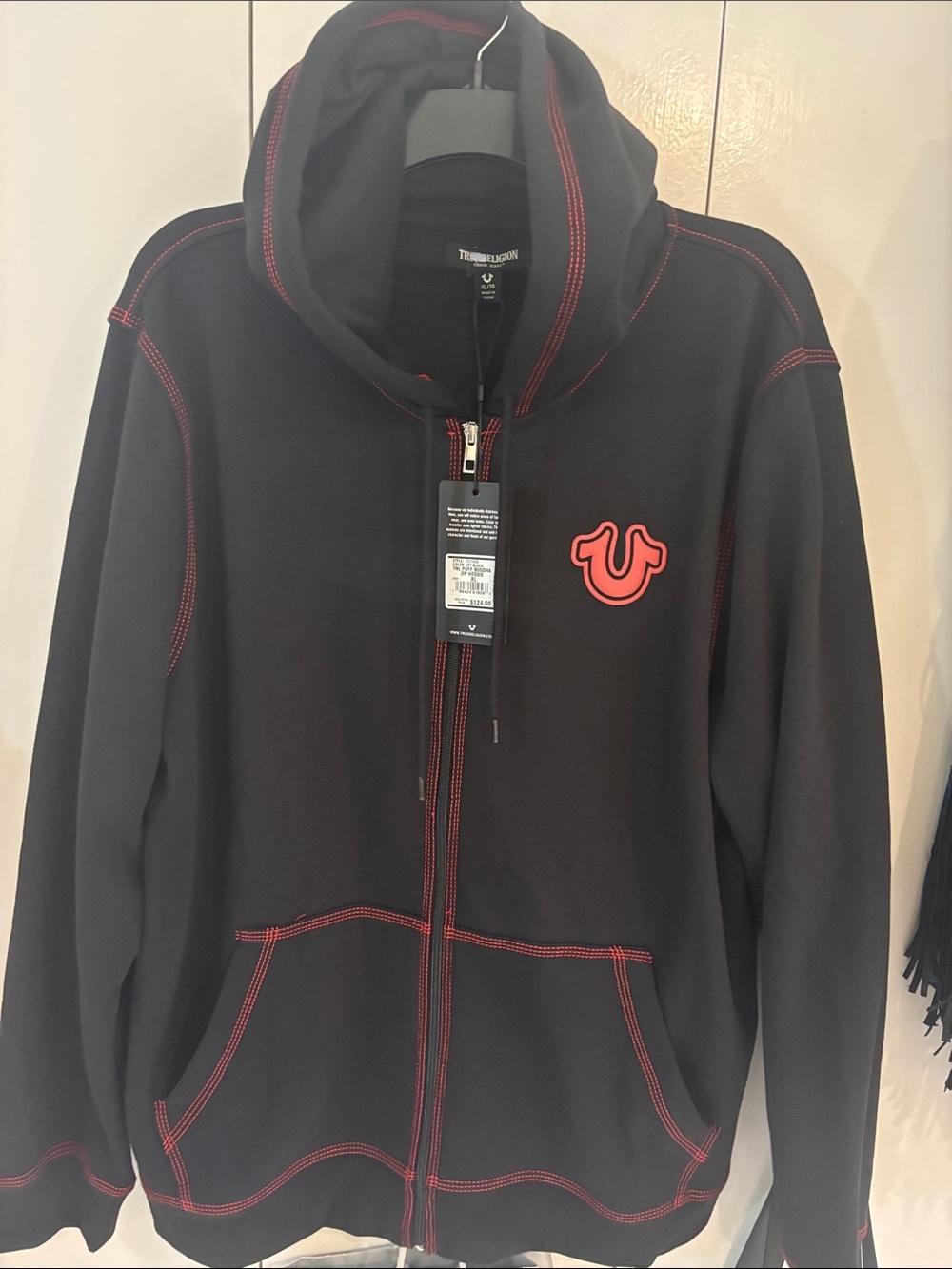 True Religion NEW Mens TNL Puff Buddha Full Zip Hoodie Black Red Stitch,XL